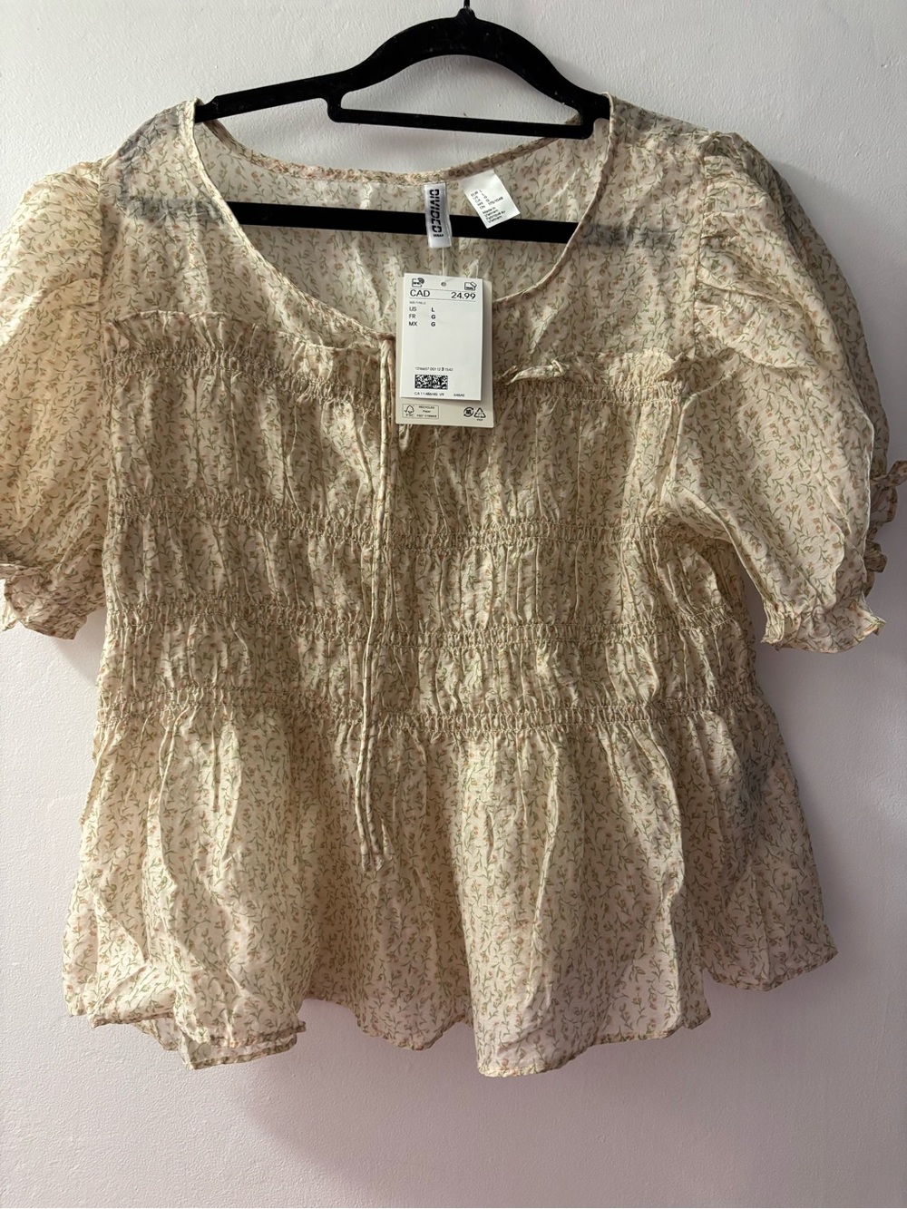 H&M Floral Smocked Peplum Blouse - Cream